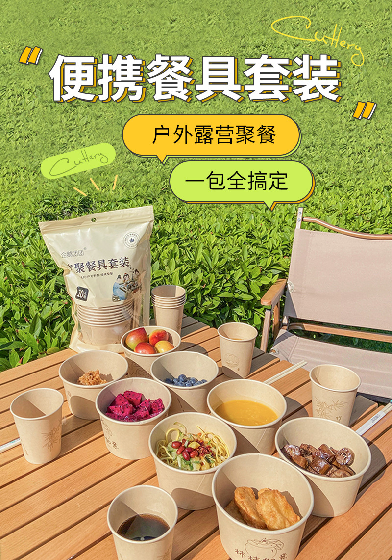一次性餐具套装全套加厚家用碗筷食品级户外野餐露营10人份套装详情2