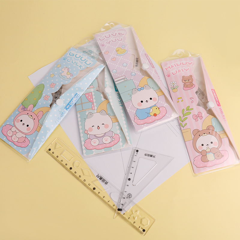 Cartoon ruler set, four-piece set for students, 20cm soft and straight ruler set, cute learning supplies for primary school students, stationery wholesale pic 6