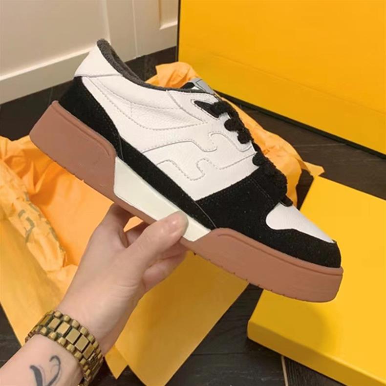 高版本F家match麂皮板鞋女平底系带拼接真皮小白鞋男女同款德训鞋详情14