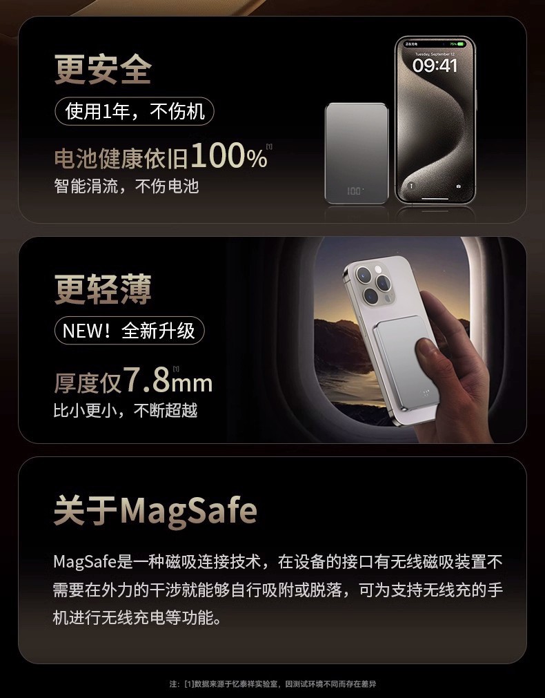 Magsafe超薄迷你铝合金磁吸充电宝20w快充适用于苹果便携移动电源详情10