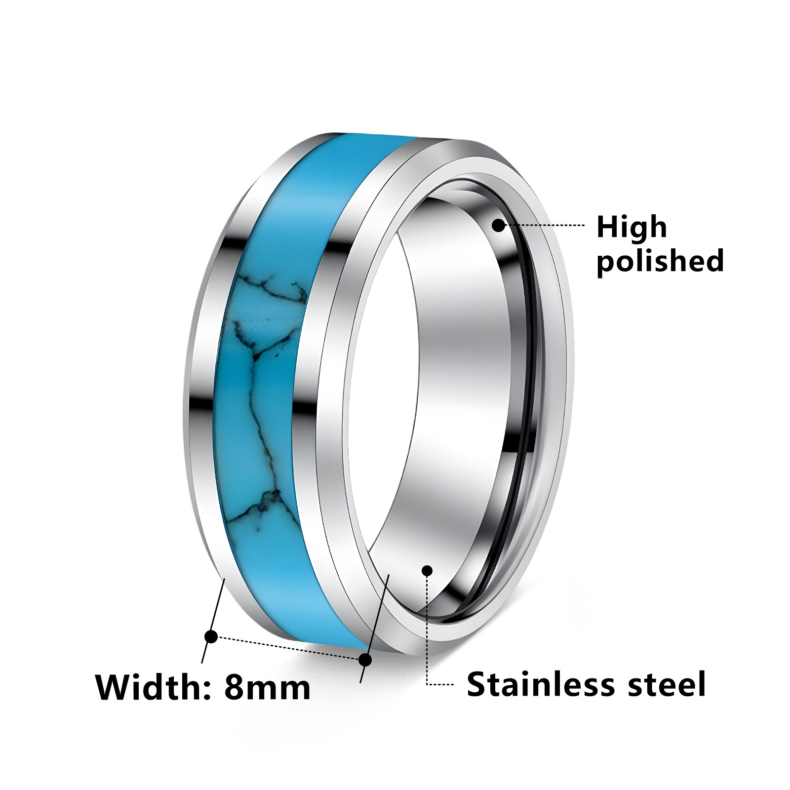 亚马逊经典钛钢情侣戒指对戒绿松石蓝色指环婚戒韩版时尚饰品详情2