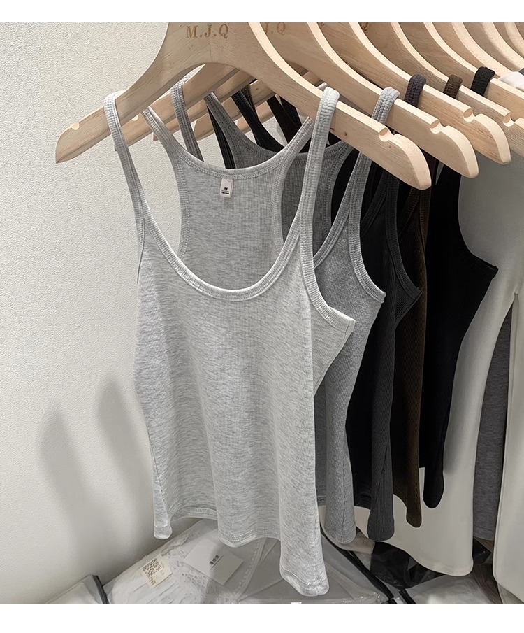 一件代发甜辣U领红色吊带女春夏修身螺纹内搭上衣美式细肩带背心详情31