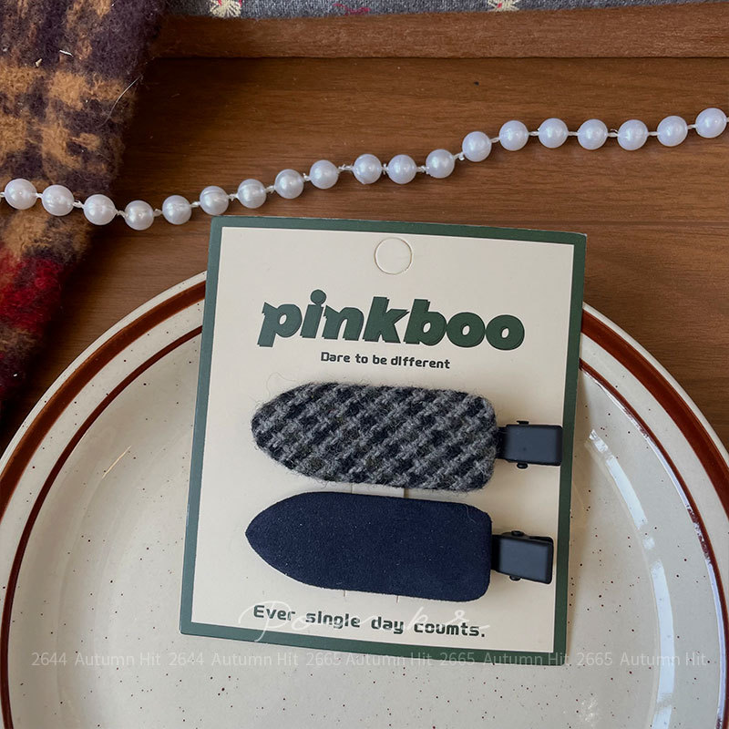 韩系简约毛呢发夹复古格纹侧边夹 日常通勤氛围感发夹秋冬气质pinkboo 复古格纹呢料发夹：棕蓝调简约款 通勤百搭秋冬质详情6