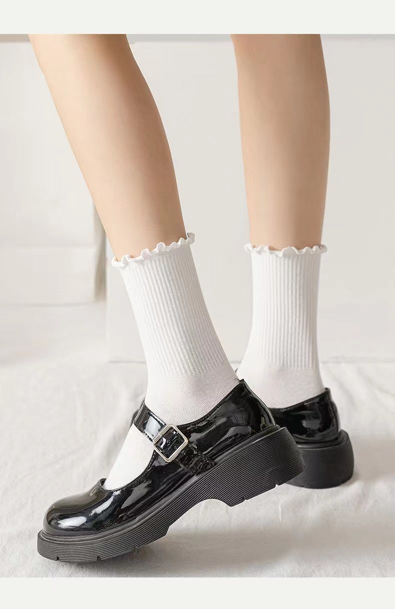 Summer Korean mid-calf socks for women, white lace jk socks, spring and autumn black ear-trimmed long calf socks, Japanese style ins trendy socks pic 11