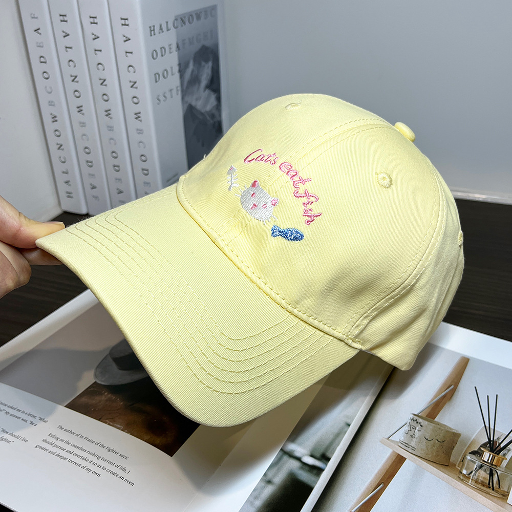 可爱小猫刺绣棒球帽女春夏季大头围宽檐显脸小鸭舌帽韩版百搭帽子详情6