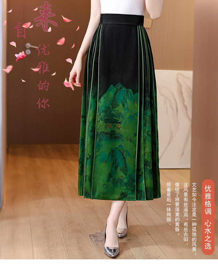 高品质气质马面裙香云纱新款高腰显瘦轻国风桑蚕丝真丝A字半身裙国潮详情1