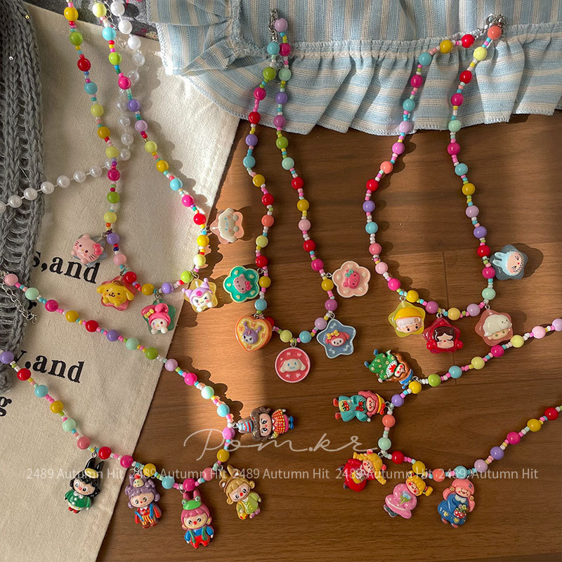 新款韩系卡通彩色珠珠项链手作儿童树脂草莓女孩挂脖饰品配饰趣萌女多彩串珠卡通形象吊坠项链 童系 多款可爱造型少女心装饰颈详情4