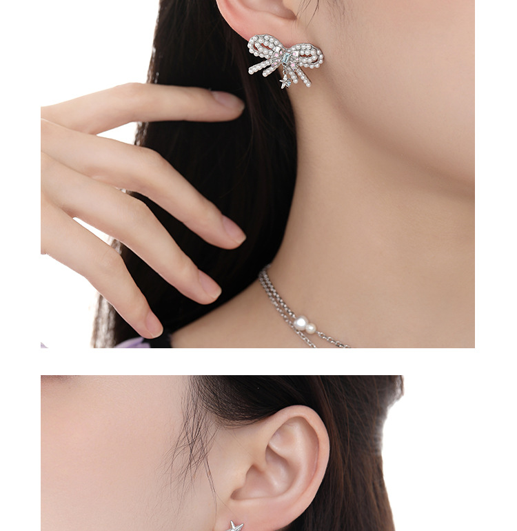 Pearl bow series personalized earrings, fashionable, sweet and cool style, exquisite and niche design, unique earrings necklace, custom-made necklace pic 9