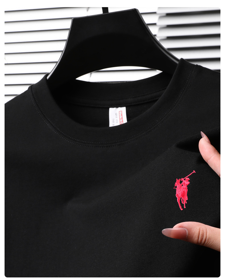 跨境纯棉绣花短袖男士t恤2025夏季新款休闲透气圆领半袖薄款体恤详情12