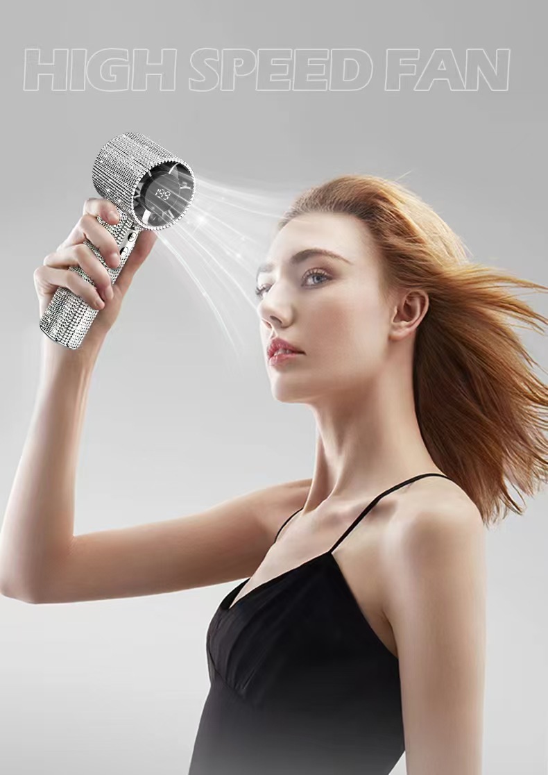 Cross-border bestseller S5 full-diamond digital display handheld high-speed fan with 199 speed adjustment for outdoor portable handheld fans pic 3