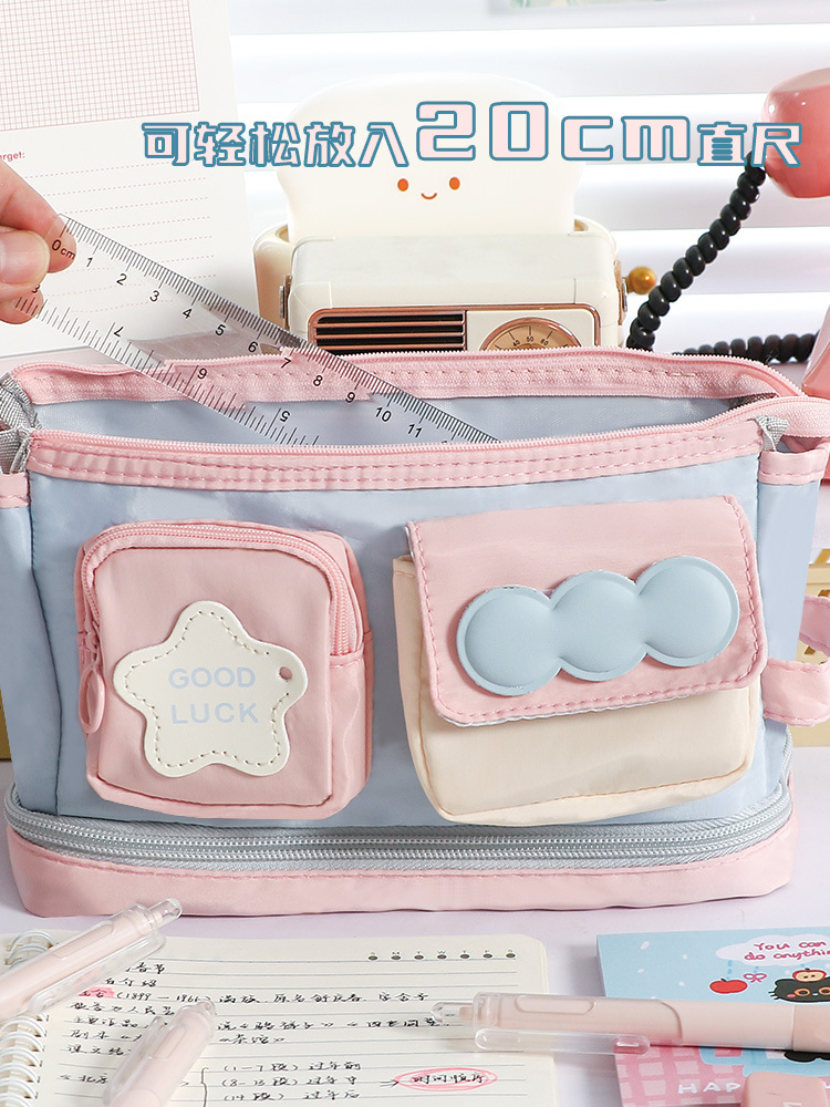 多功能撞色手提多巴胺笔袋可爱大容量日系ins风中小学生文具袋详情6