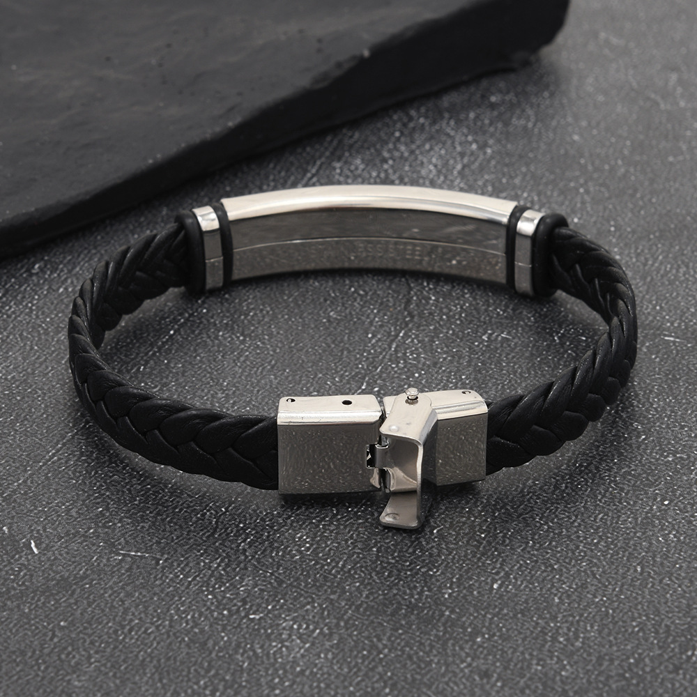 TEMU European and American cross-border personalized 12 zodiac leather woven stainless steel bracelet, elegant black accessory bracelet pic 14