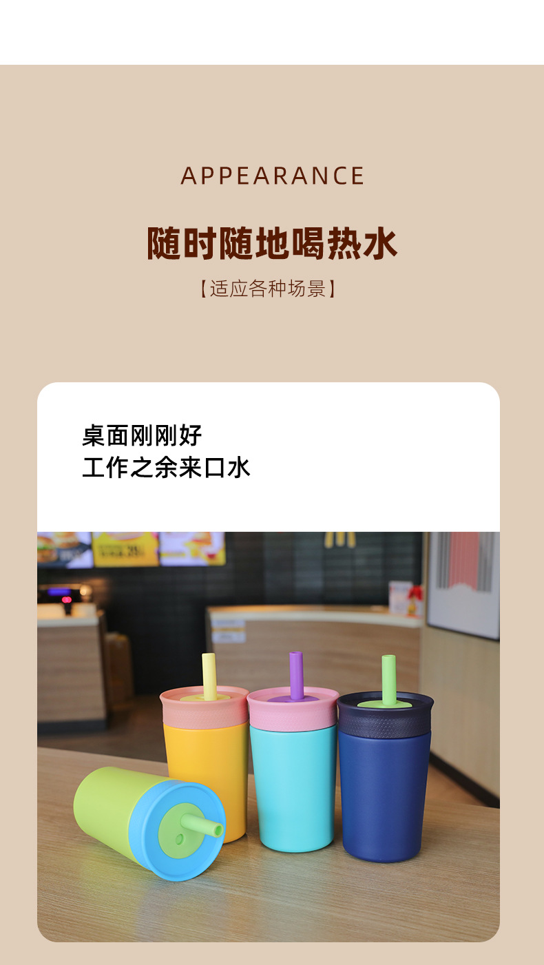 跨境不锈钢咖啡杯简约便携随行吸管保温杯高颜值大容量杯子定制详情12