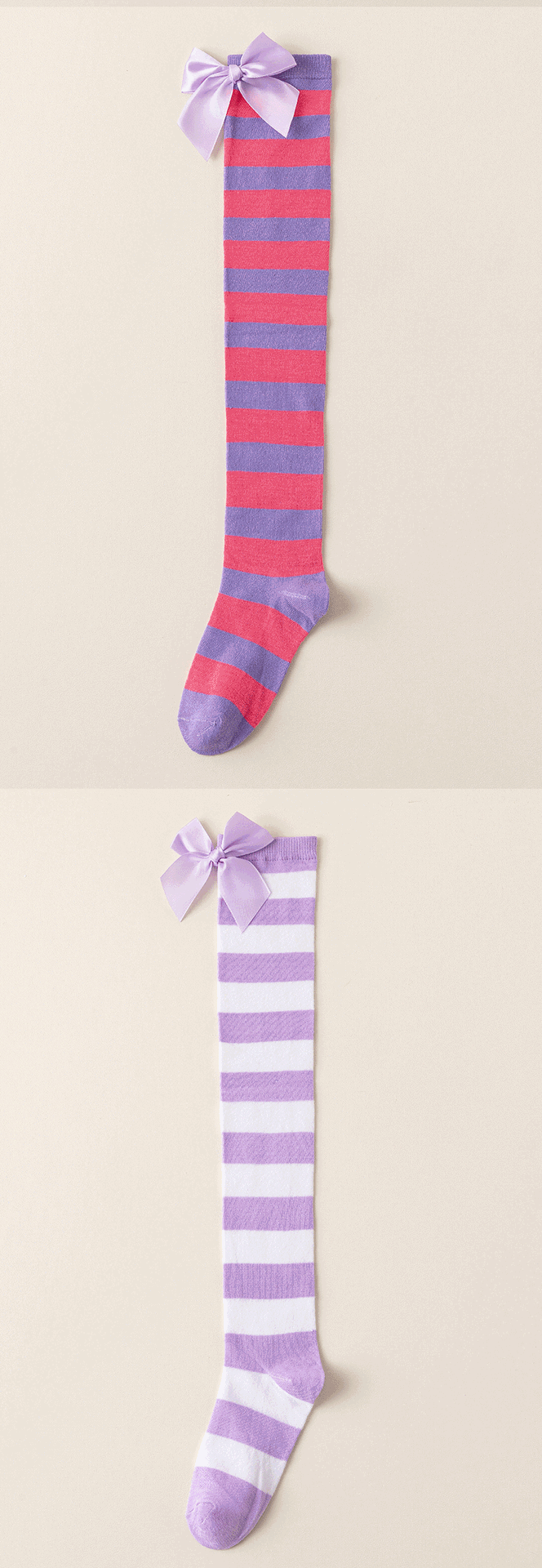 New European and American Halloween and Christmas knee-high socks, single-color striped thigh-high socks with bows, available in multiple colors pic 21