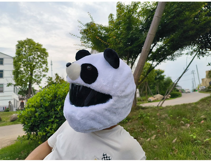 Cross-border Panda electric bike motorcycle helmet cover, plush cartoon full helmet, breathable and warm head cover, winter warmth pic 8