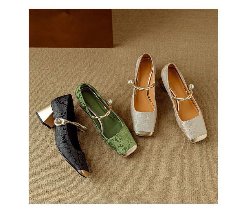 春季高跟鞋女一字带单鞋新中式国风拼色方头玛丽珍鞋法式珍珠粗跟详情7