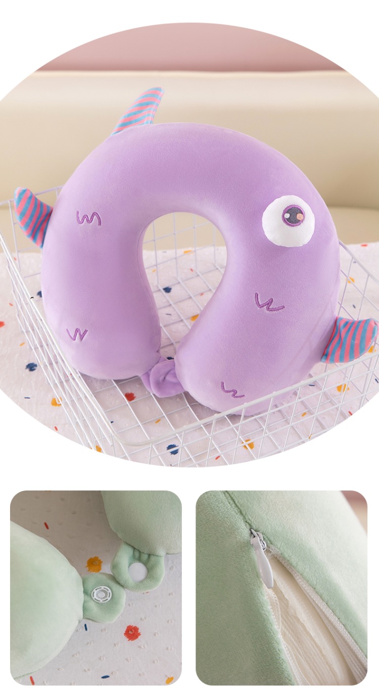 Memory foam U-shaped neck pillow, car travel, business trip, cervical pillow, slow rebound, office cartoon nap pillow pic 7