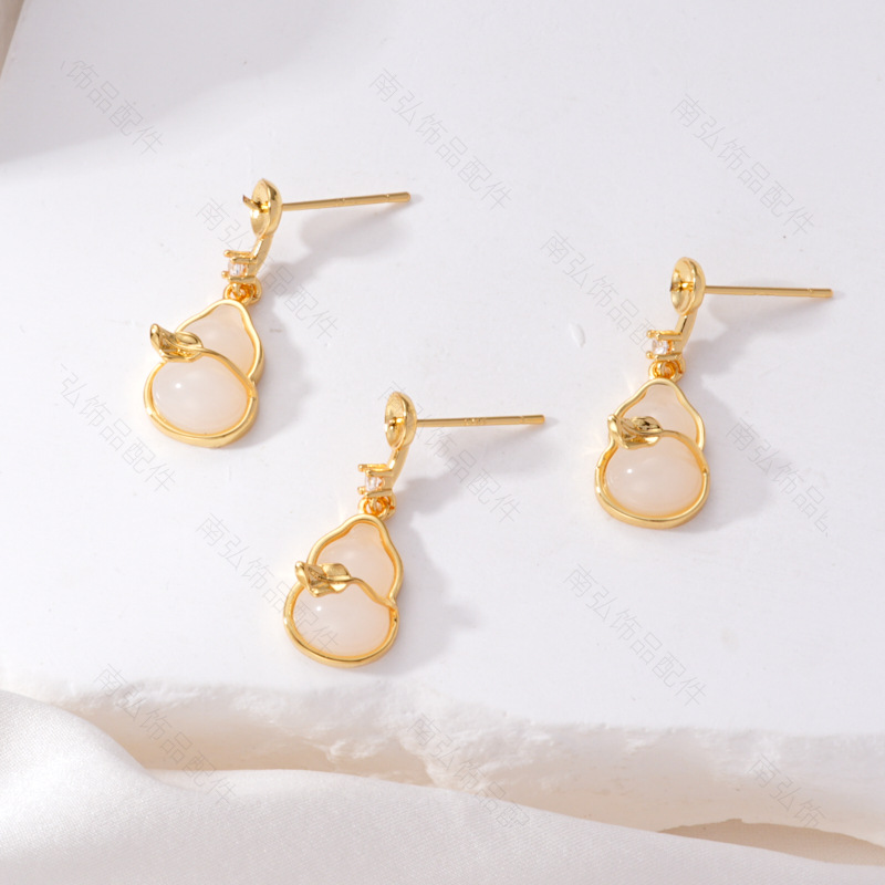 S925 Silver Needle Pearl Stud Earrings, micro-inlaid natural white shell butterfly semi-finished earrings, hollow base diy accessories pic 8