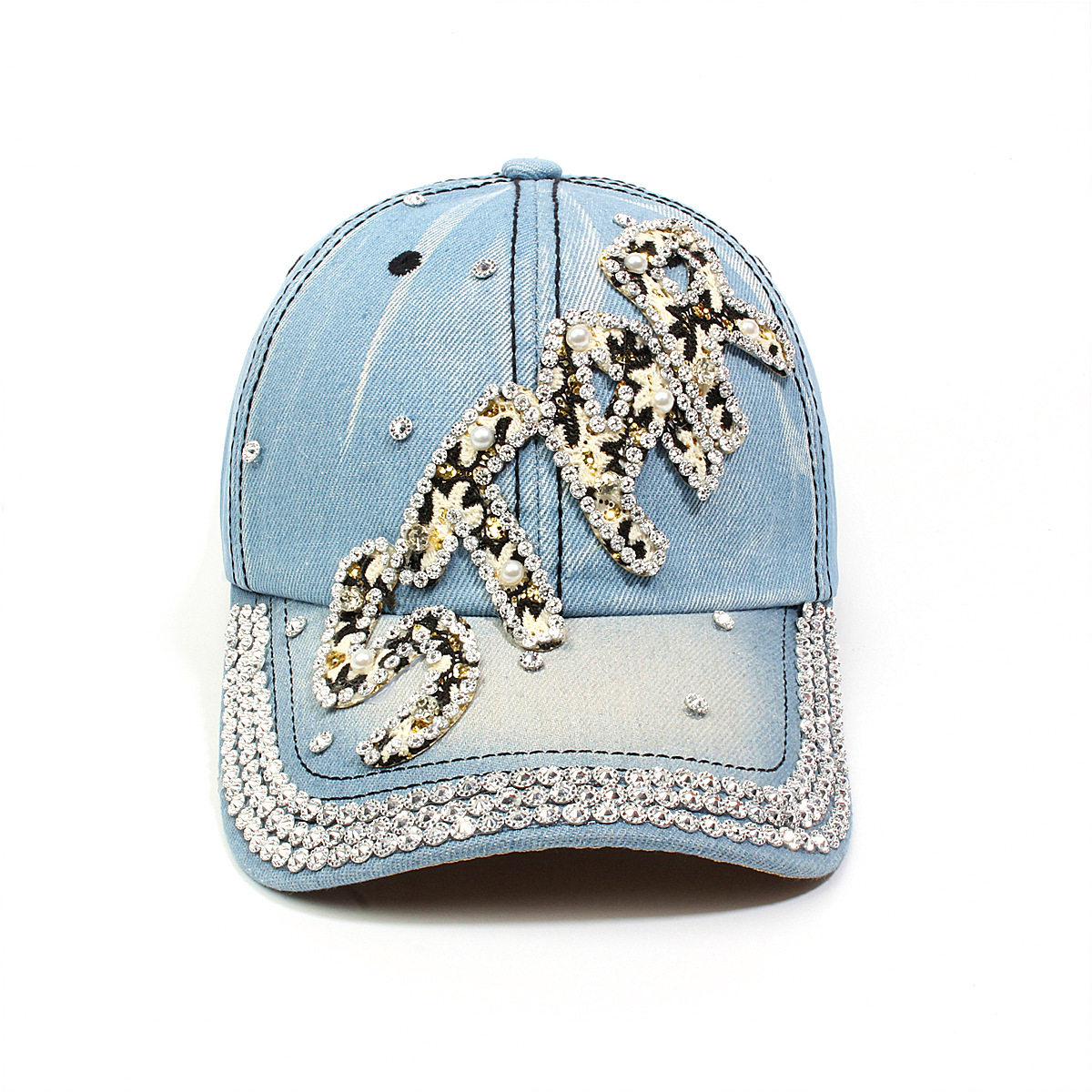 跨境外贸新款牛仔布女镶钻欧美国休闲成人棒球帽时尚洋气鸭舌帽子详情3