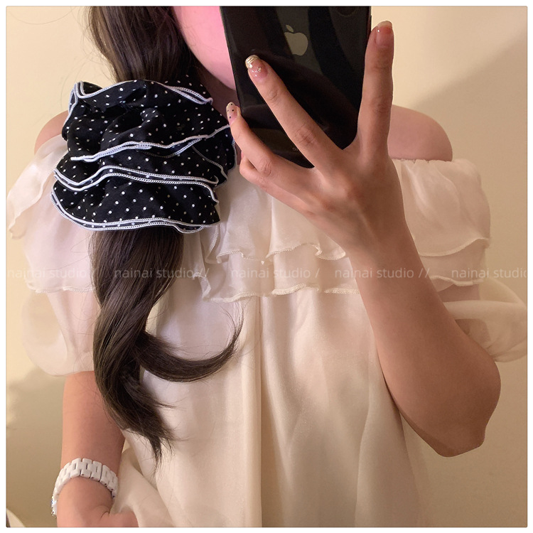 法式优雅波点大肠发圈网红2025新款简约温柔低马尾头绳女款发圈详情11