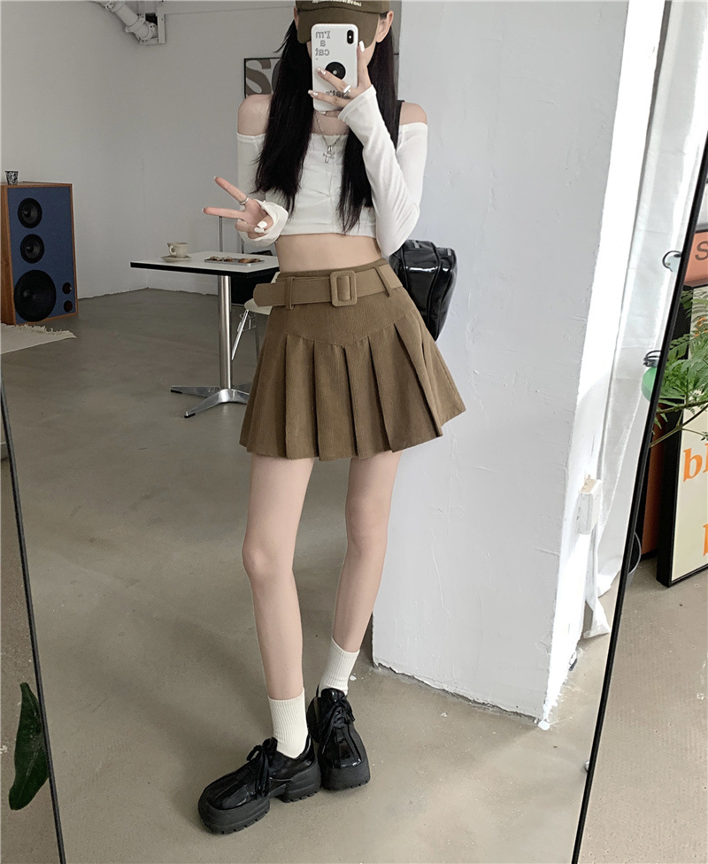 秋冬季韩版2024新款时尚辣妹高腰显瘦短款百搭纯色百褶半身裙子女详情22