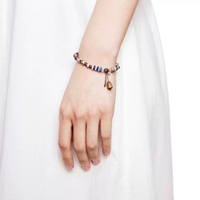 子XI家回声木珠手链新中式简约大气董洁同款度假风蓝白色串珠手链详情9