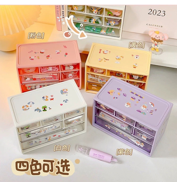 New type of storage box, table six-box jewelry storage box, student dormitory drawer-style living room compartmentalized small storage box pic 2