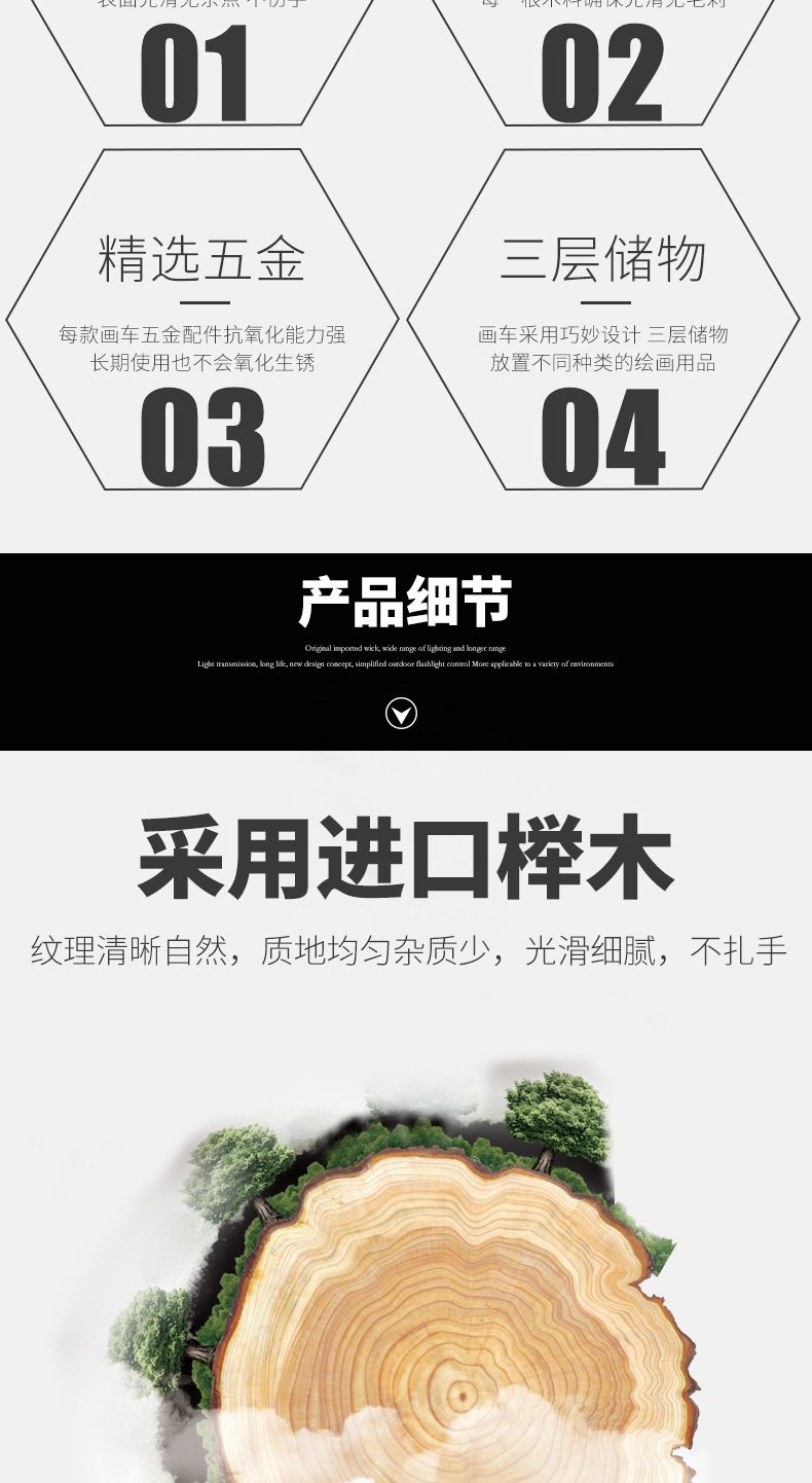 万向轮简易三层油画车油画台画柜油画架 美术用品详情4