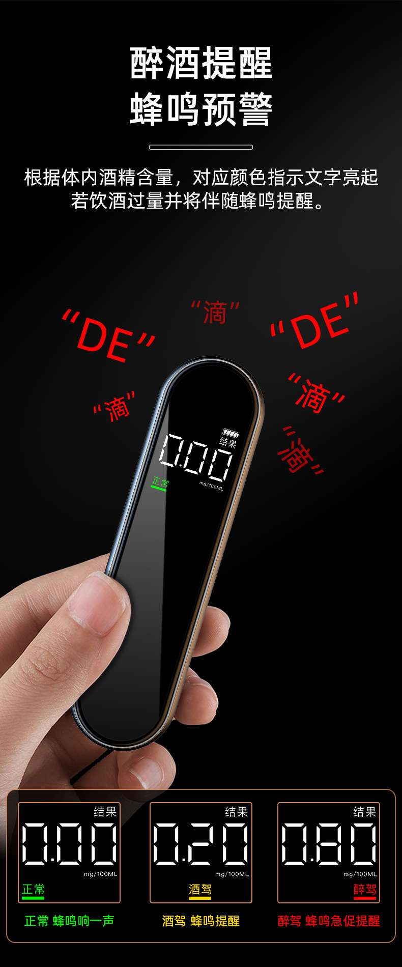 车载智能数显酒精检测仪便携语音播报酒精测试仪吹气式酒驾监测仪详情7