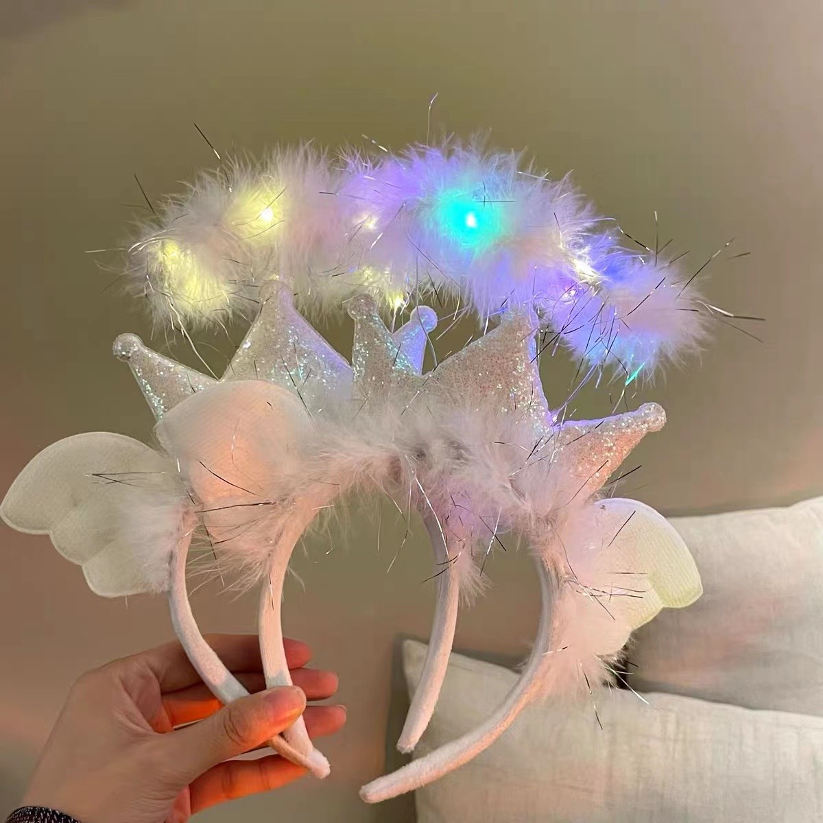 New trendy fairy cute glowing angel sequin headband headwear, girls take photos glowing event party pic 3