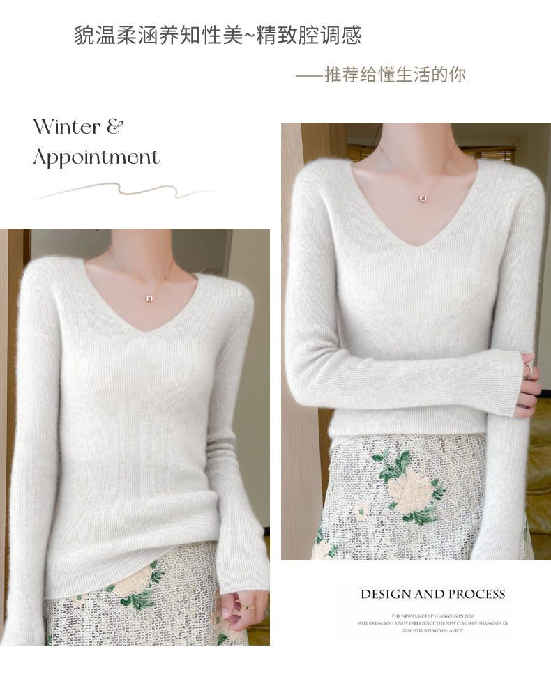 This autumn and winter new style of wool sweater features a V-neck that is slimming and versatile. It is a long-sleeved, casual and elegant sweater with a base layer of knitted sweater for women pic 35