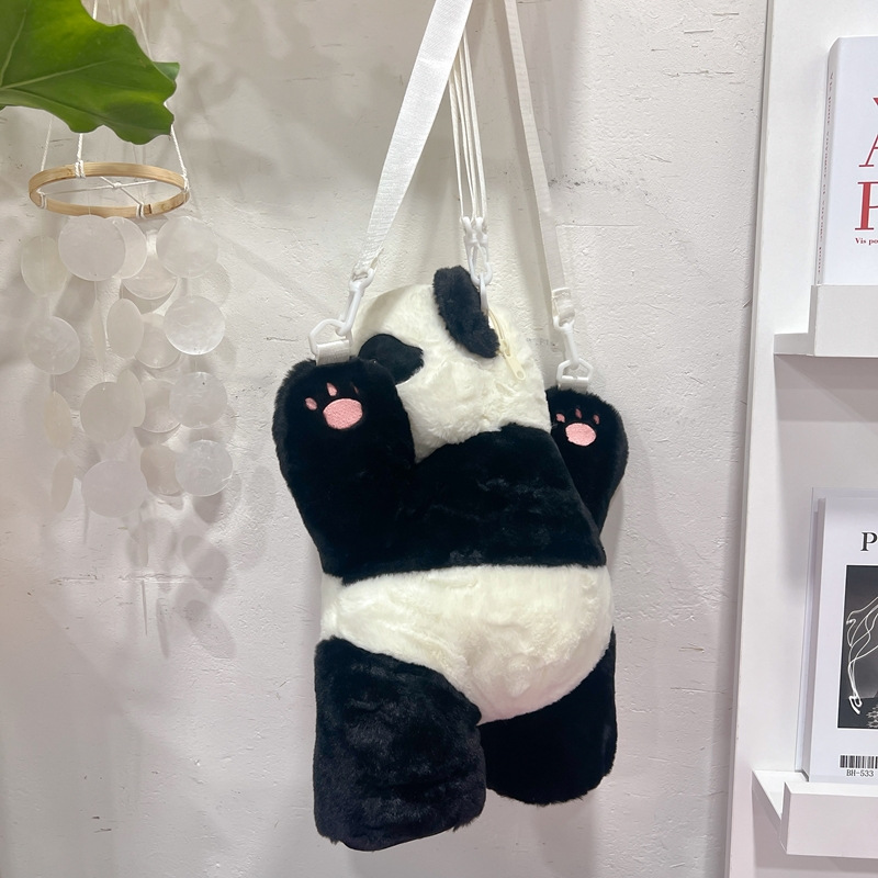 2024新款时尚熊猫双肩包清新甜美可爱卡通毛绒玩具包仿真抱枕背包详情37