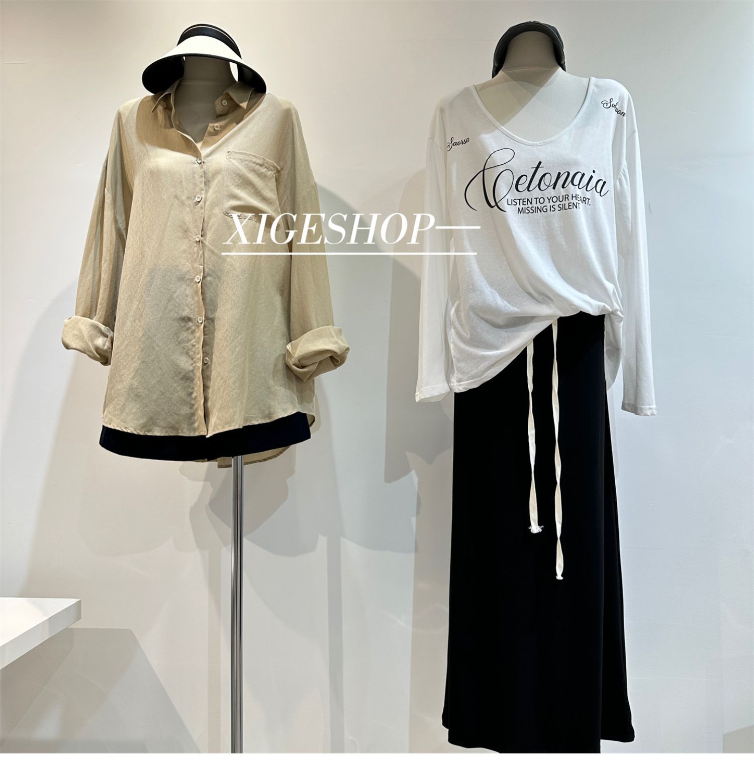 The contrasting color waist drawstring skirt is A high-waisted, slimming dress with a split mid-length, casual and versatile A-line skirt for women in summer pic 33