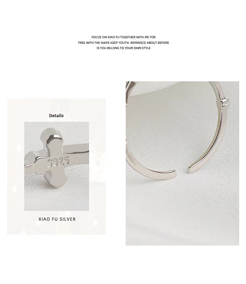 925 silver-plated cross ring, a niche design for women, a high-end open plain ring, fashionable and individual, adjustable food ring pic 6