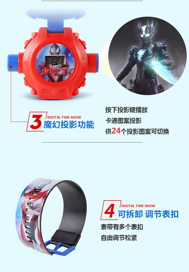 跨境卡通儿童电子手表翻盖投影奥特蜘蛛侠三丽鸥库洛米礼品玩具详情8