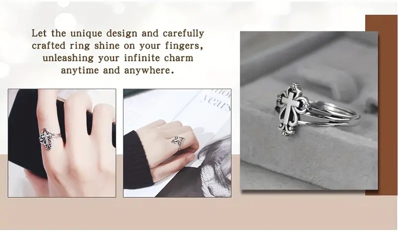 咖亿新款袖口戒指复古十字架男女通用花朵设计搭配高品质首饰详情2