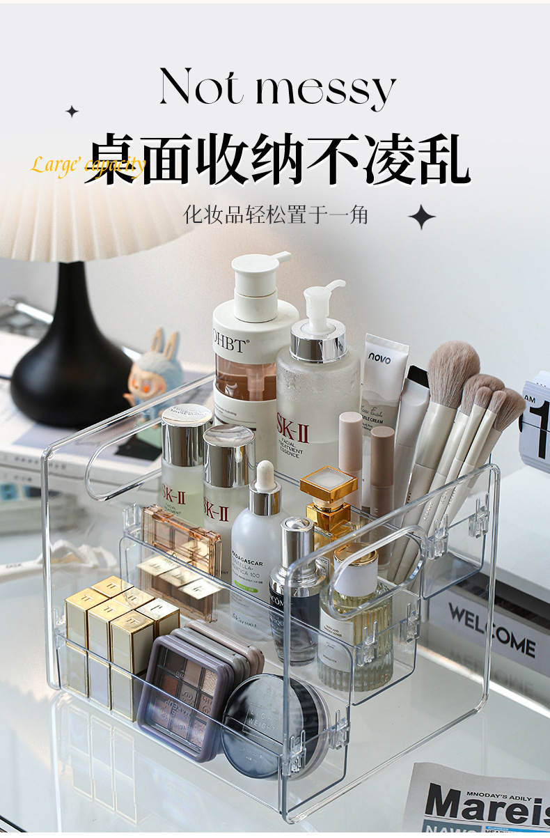 Cosmetics shelf, acrylic transparent dressing table, perfume, skin care products, powder puff, lipstick, organizing desktop storage box pic 11