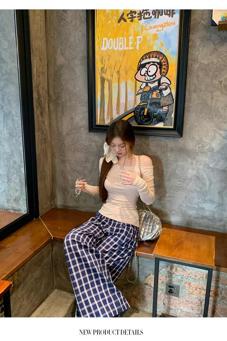 纯欲辣妹修身显瘦露肩长袖T恤女装早秋设计感百搭打底衫学生上衣详情13