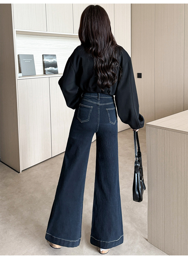 阔腿牛仔裤女春秋冬季2025年新款潮流显瘦宽松喇叭裤子女详情15