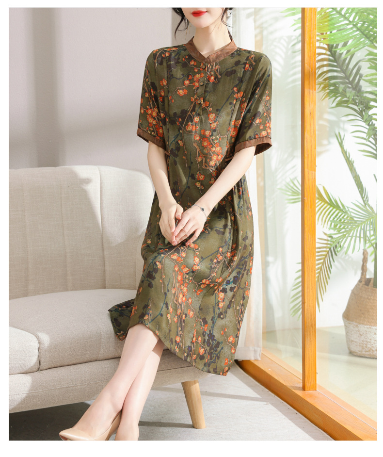 New Chinese-style summer dress for mothers, a stylish short-sleeved dress for middle-aged and elderly people, a retro long dress for a rich lady pic 14