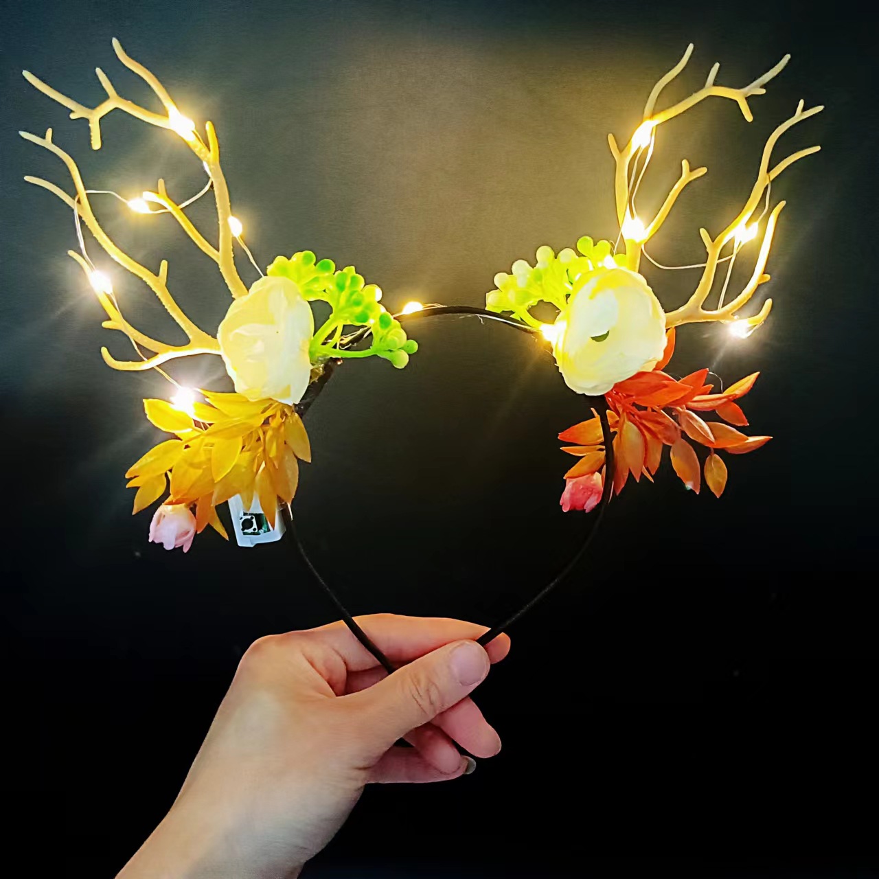 大鹿角梅花发箍圣诞发光羽毛头箍森系可爱节日装扮发夹地摊批发详情40