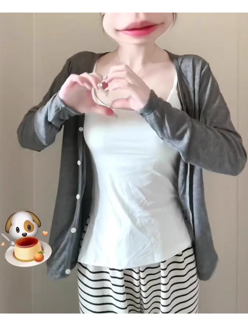 灰色针织开衫夏天薄款2025外套女春秋外搭配吊带罩衫上衣黑色夏季详情11