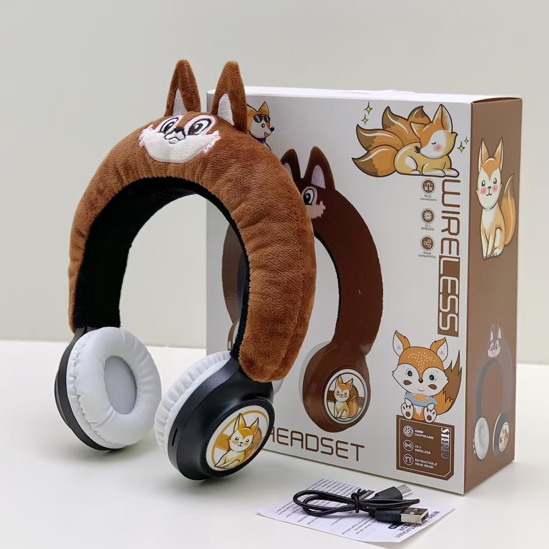 WBK848新款创意卡通狐狸毛绒头戴蓝牙耳机礼品保暖无线儿童跨境外详情6