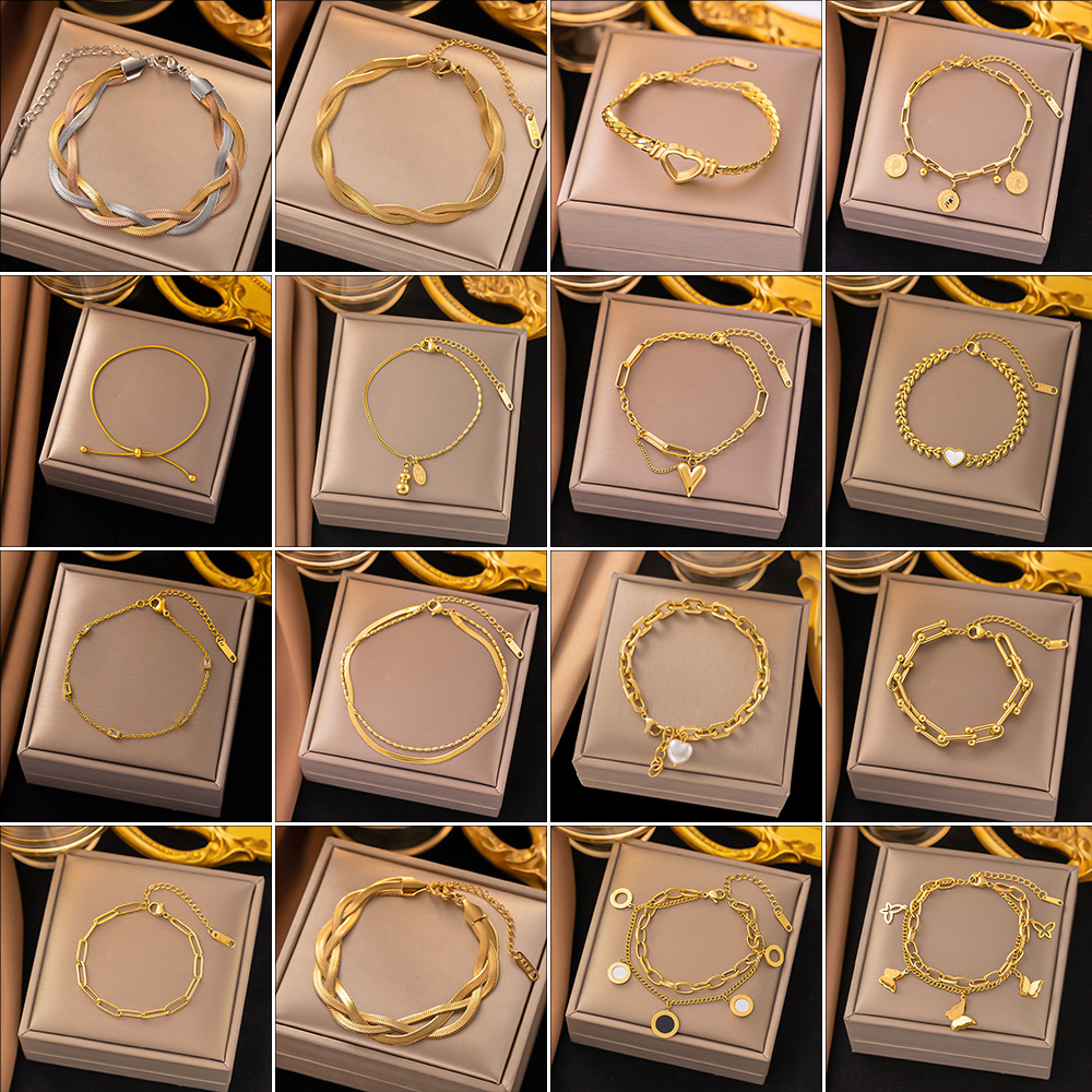 【 Hit Bracelet 2】 A K-gold cross-titanium steel bracelet with a high-end European and American style, a niche design, and a cold and cool look for women pic 2