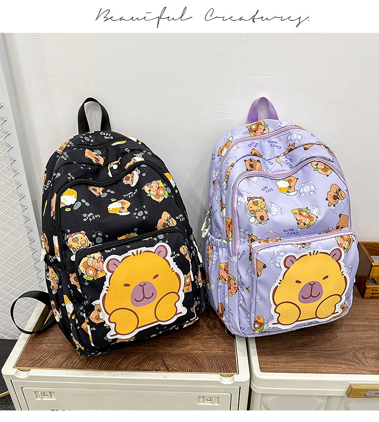 可爱印花卡通大容量卡皮巴拉书包时尚男孩女童学生轻便百搭双肩包详情24