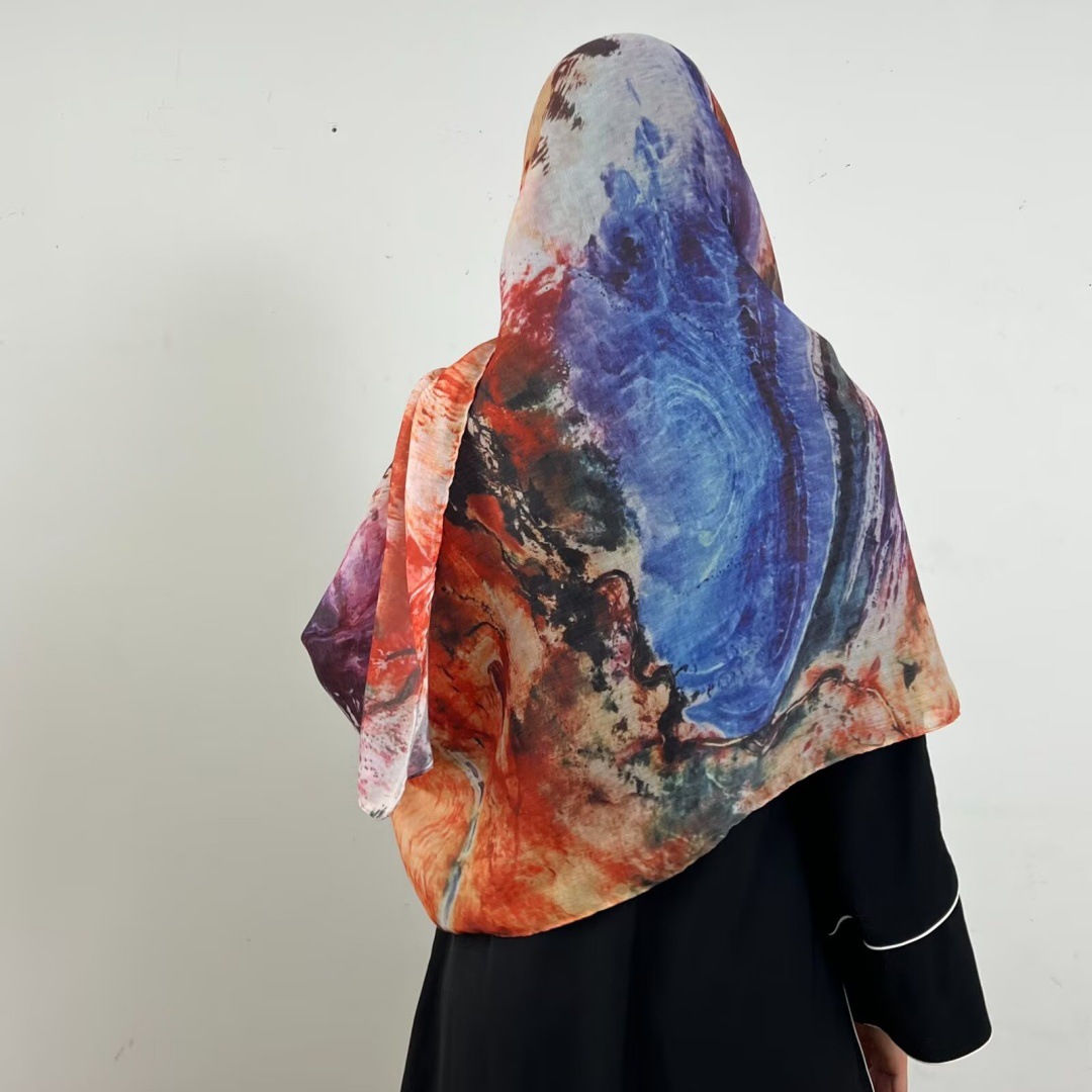 Hot-selling watercolor tie-dyed cotton scarf, Arabian modal cotton, Turkish Middle East headscarf, Internet celebrity style pic 10