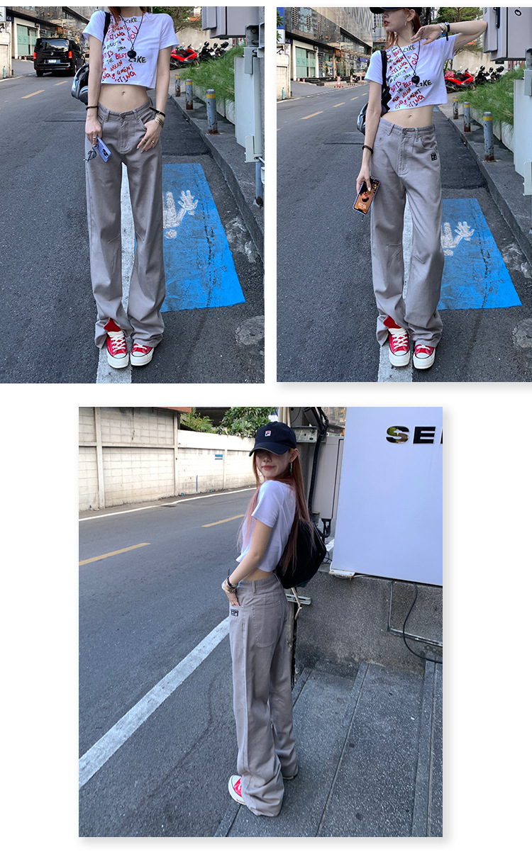 稚橘#刺绣标四色阔腿牛仔裤女高腰宽松显瘦个性时尚百搭拖地长裤详情19