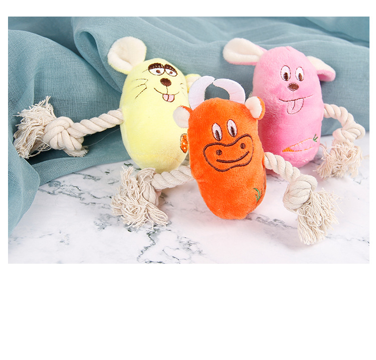 Factory direct sales of pet plush cat and dog toys, cotton rope, cartoon smiling mice, rabbits and cows pic 13