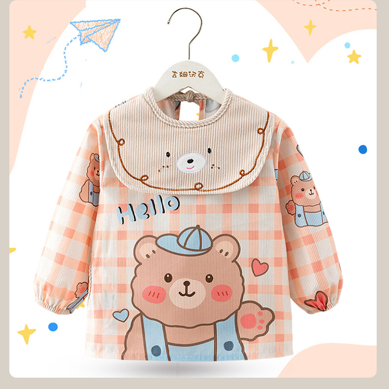 儿童罩衣秋冬季灯芯绒婴儿吃饭围兜罩衣宝宝防水防脏长袖反穿衣详情19