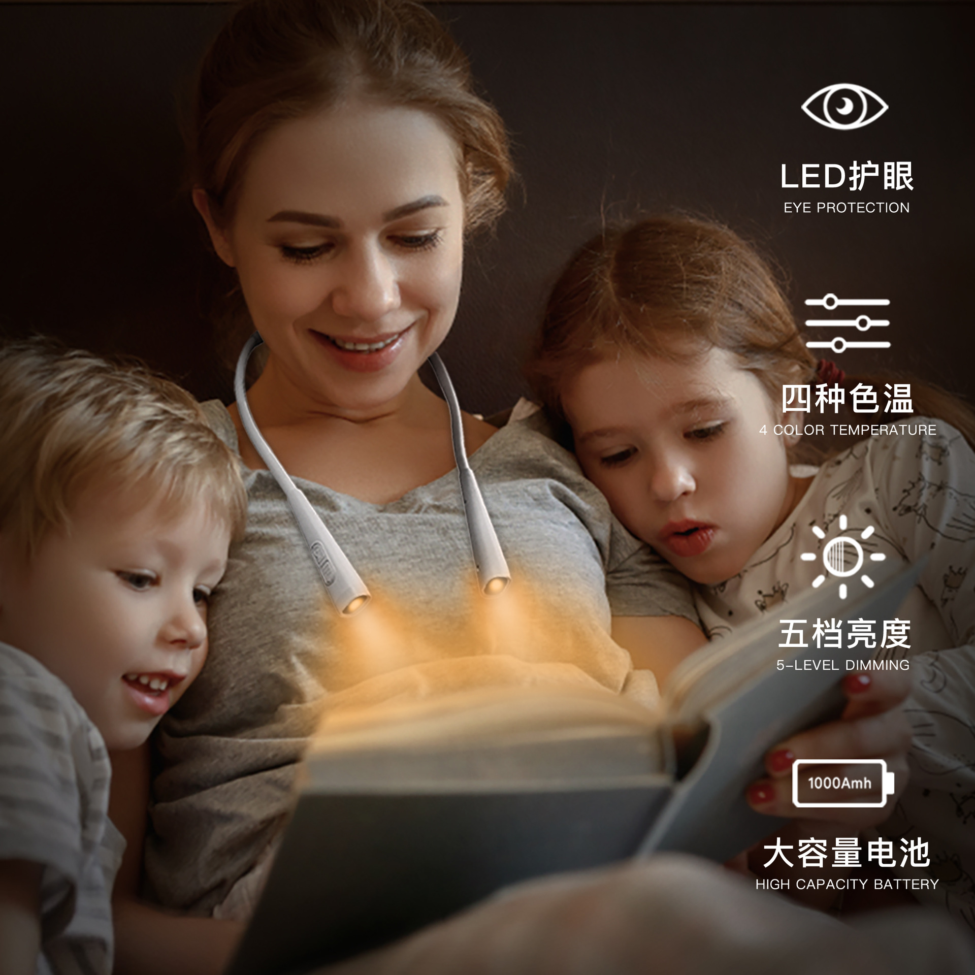 Four-color temperature LED cross-border neck-hanging reading lamp, outdoor camping night running reading lamp, USB charging learning eye-protecting lamp pic 2